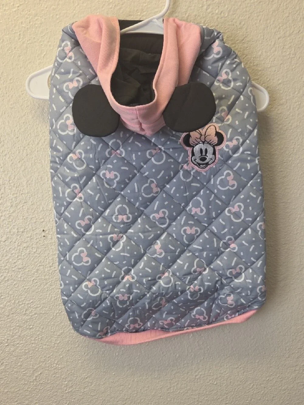 Minnie Mouse Quilted Gray & Pink Dog Coat with Hood